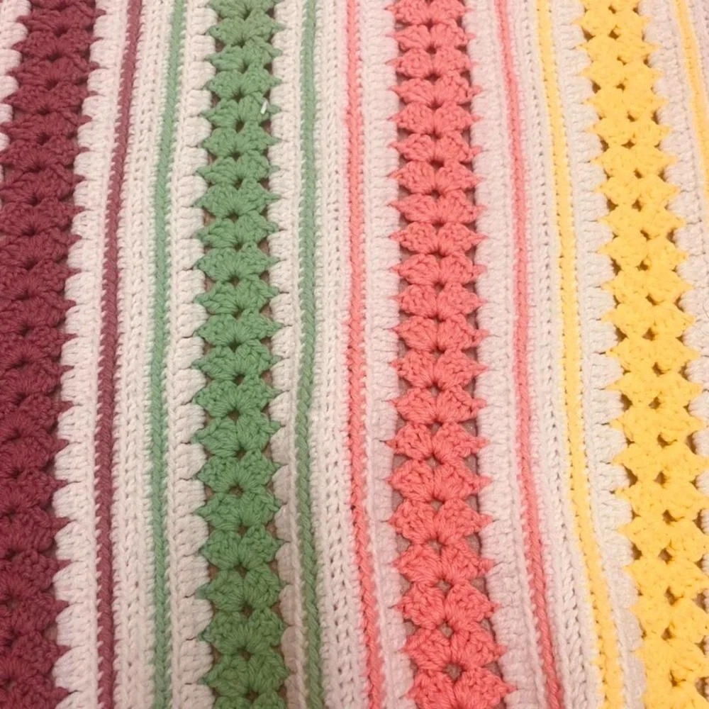 Handmade Colorful Striped Crochet Blanket